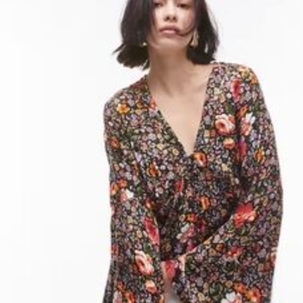 Topshop Floral Blouse - Black and Red
